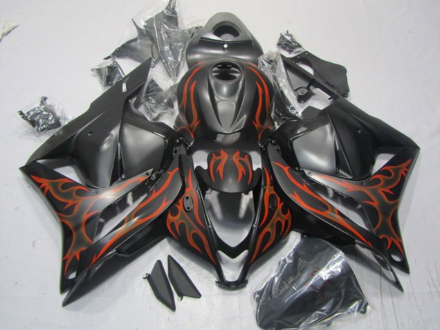 Lojas Carenagens Moto Honda CBR600RR 2009-2012 - Preto Fosco Laranja Chama