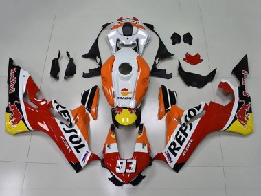Lojas Carenagens Moto Honda CBR1000RR 2017-2023 - Laranja Branco Vermelho Preto Brilhante Repsol Red Bull 93