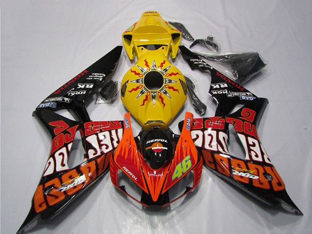 Lojas Carenagens Moto Honda CBR1000RR 2006-2007 - Amarelo Laranja Preto Brilhante Rossi Repsol 46