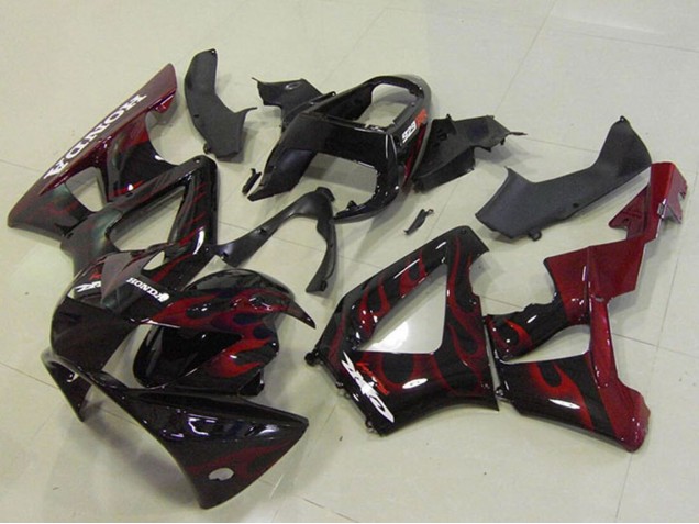 Lojas Carenagens Moto Honda CBR900RR 929 2000-2001 - Preto Brilhante Vermelho Chama