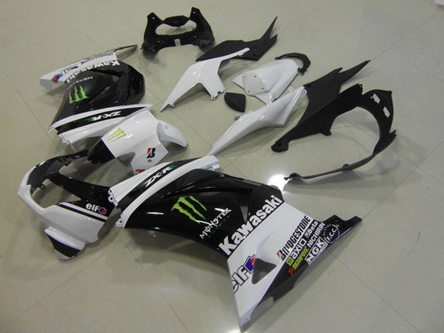 Lojas Carenagens Moto Kawasaki ZX250R 2008-2012 - Branco Preto Brilhante Verde Elf Monstro