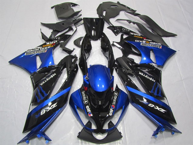 Lojas Carenagens Moto Kawasaki ZX6R 2009-2012 - Azul Preto Brilhante Elf Touch4 Monstro Bridgestone