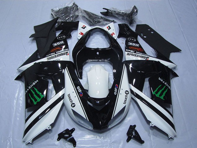 Lojas Carenagens Moto Kawasaki ZX6R 2007-2008 - Preto Branco Monstro Touch4