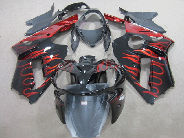 Lojas Carenagem Moto Kawasaki ZX6R 2007-2008 - Preto Vermelho Chama