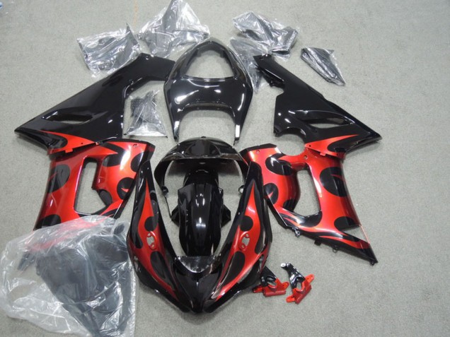Lojas Carenagens Moto Kawasaki ZX6R 2005-2006 - Preto Brilhante Vermelho