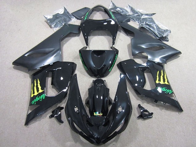 Lojas Carenagem Moto Kawasaki ZX6R 2005-2006 - Preto Brilhante Amarelo Monstro
