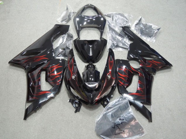 Lojas Carenagens Moto Kawasaki ZX6R 2005-2006 - Preto Brilhante Vermelho Chama