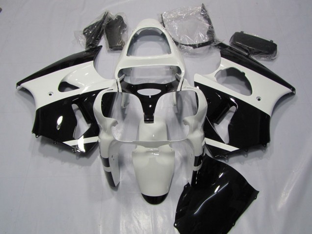 Lojas Carenagens Moto Kawasaki ZX6R 2000-2002 - Branco Preto Brilhante