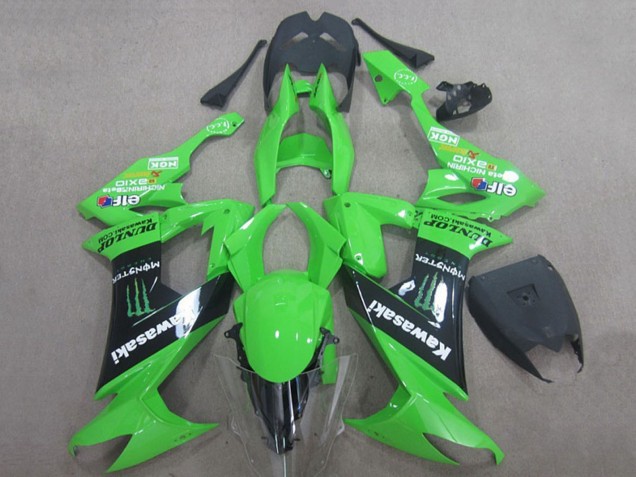 Lojas Carenagens Moto Kawasaki ZX10R 2008-2010 - Verde Preto Monstro Energy Elf Dunlop
