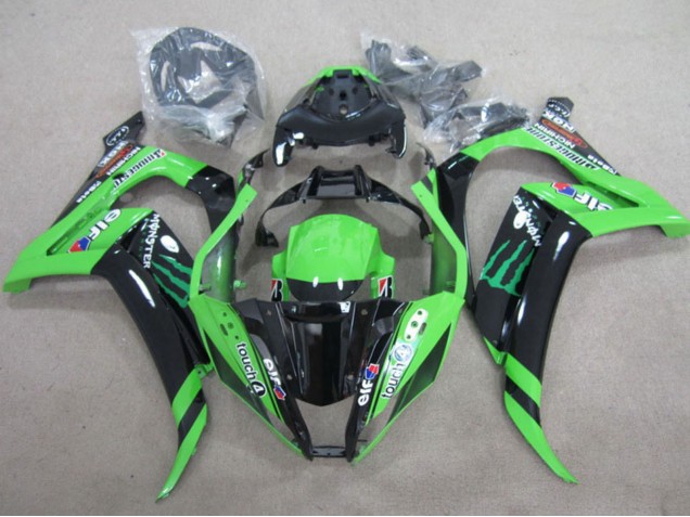 Lojas Carenagens Moto Kawasaki ZX10R 2011-2015 - Verde Preto Brilhante Verde Elf Touch4 Monstro