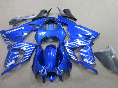 Lojas Carenagem Moto Kawasaki ZX10R 2004-2005 - Azul Branco Chama