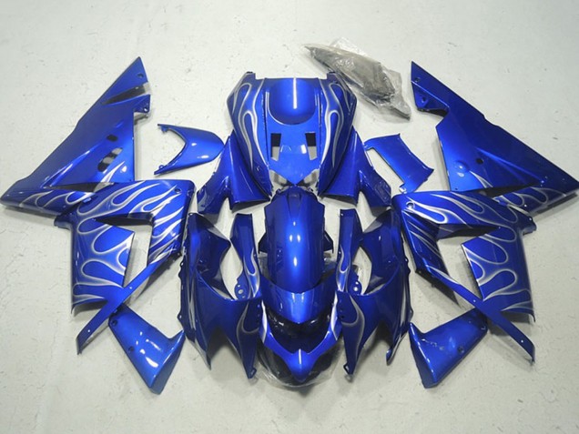 Lojas Carenagens Moto Kawasaki ZX10R 2004-2005 - Azul Branco Chama