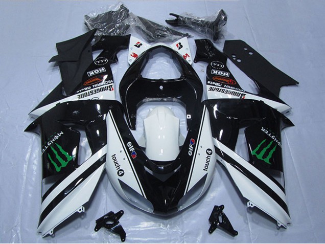 Lojas Carenagens Moto Kawasaki ZX10R 2006-2007 - Branco Preto Brilhante Verde Elf Touch4 Monstro