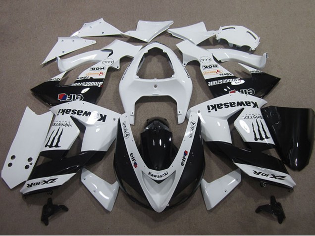 Lojas Carenagens Moto Kawasaki ZX10R 2006-2007 - Branco Preto Brilhante Elf Touch4 Monstro Energy