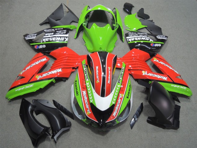 Lojas Carenagens Moto Kawasaki ZX14R ZZR1400 2006-2011 - Verde Vermelho Branco Preto Elf Motocard