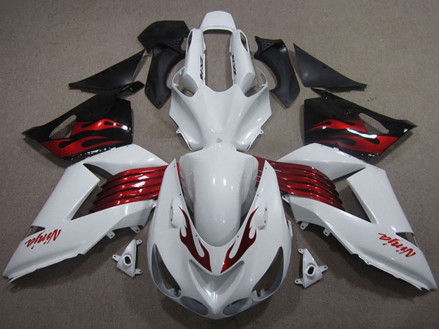 Lojas Carenagens Moto Kawasaki ZX14R ZZR1400 2006-2011 - Branco Vermelho Preto