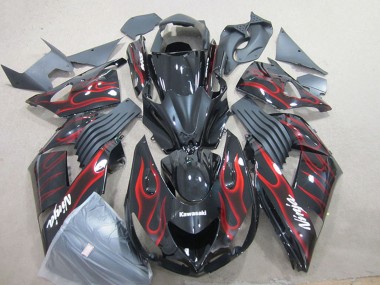 Lojas Carenagem Moto Kawasaki ZX14R ZZR1400 2006-2011 - Preto Brilhante Vermelho Chama
