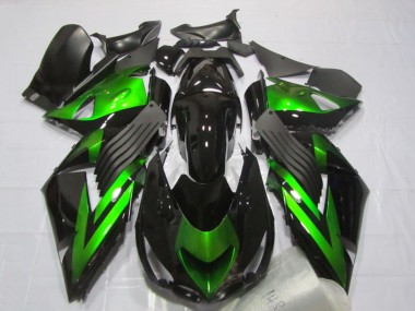Lojas Carenagens Moto Kawasaki ZX14R ZZR1400 2006-2011 - Preto Brilhante Verde Listra