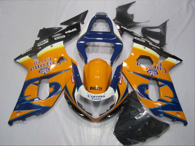 Lojas Carenagens Moto Suzuki GSXR 600 2001-2003 - Laranja Azul Preto Corona Extra
