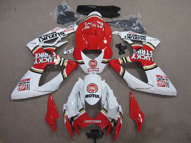 Lojas Carenagens Moto Suzuki GSXR 600 2006-2007 - Branco Vermelho Lucky Strike Motul