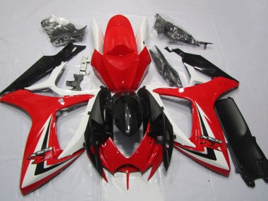 Lojas Carenagens Moto Suzuki GSXR 600 2006-2007 - Branco Vermelho Preto Brilhante Listra