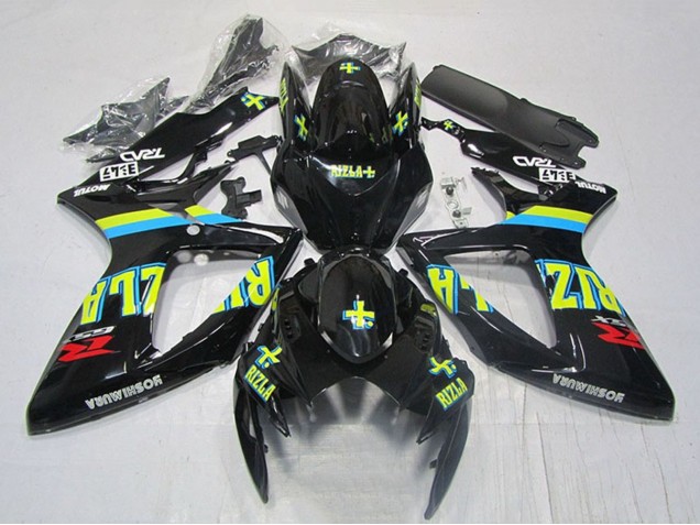 Lojas Carenagens Moto Suzuki GSXR 600 2006-2007 - Preto Brilhante Amarelo Rizla Vermelho