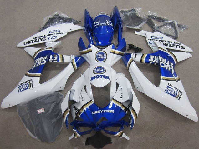 Lojas Carenagens Moto Suzuki GSXR 600 2008-2010 - Branco Azul Lucky Strike Motul