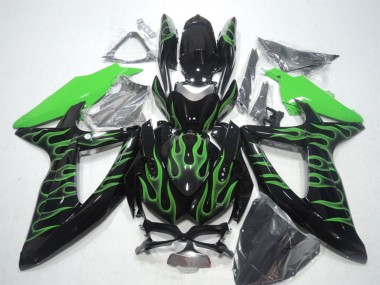Lojas Carenagens Moto Suzuki GSXR 600 2008-2010 - Preto Brilhante Verde Chama