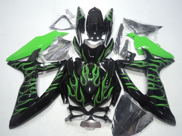 Lojas Carenagens Moto Suzuki GSXR 600 2008-2010 - Preto Brilhante Verde Chama