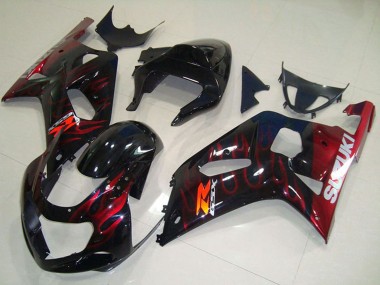 Lojas Carenagens Moto Suzuki GSXR 750 2001-2003 - Preto Brilhante Vermelho Chama
