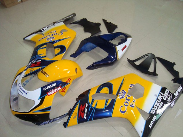 Lojas Carenagens Moto Suzuki GSXR 750 2001-2003 - Amarelo Branco Azul Alstare Corona Extra Motul