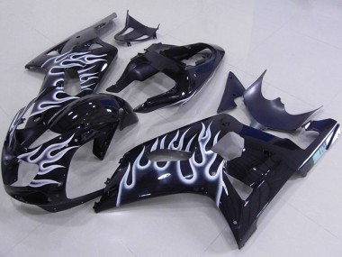 Lojas Carenagens Moto Suzuki GSXR 750 2001-2003 - Preto Brilhante Branco Chama