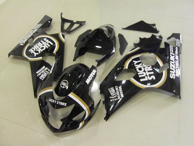 Lojas Carenagens Moto Suzuki GSXR 750 2004-2005 - Preto Brilhante Branco Lucky Strike Motul