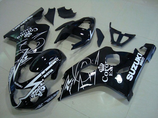 Lojas Carenagens Moto Suzuki GSXR 750 2004-2005 - Preto Brilhante Branco Corona Extra Motul