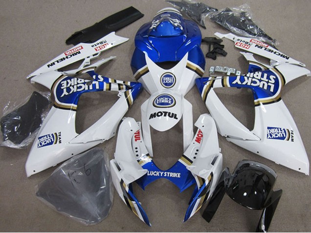 Lojas Carenagens Moto Suzuki GSXR 750 2006-2007 - Branco Azul Michelin Motul Lucky Strike