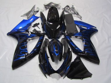Lojas Carenagens Moto Suzuki GSXR 750 2006-2007 - Preto Brilhante Azul Chama
