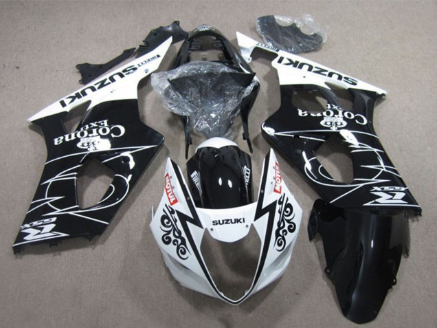 Lojas Carenagens Moto Suzuki GSXR 1000 2003-2004 - Branco Preto Brilhante Corona Extra Motul