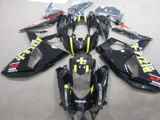 Lojas Carenagens Moto Suzuki GSXR 1000 2009-2016 - Preto Brilhante Amarelo Rizla Lumber Jack