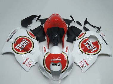 Lojas Carenagens Moto Suzuki GSXR 1300 Hayabusa 1996-2007 - Branco Vermelho Lucky Strike Motul