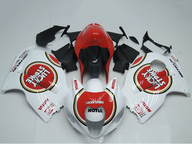 Lojas Carenagens Moto Suzuki GSXR 1300 Hayabusa 1996-2007 - Branco Vermelho Lucky Strike Motul