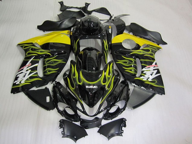 Lojas Carenagens Moto Suzuki GSXR 1300 Hayabusa 2008-2020 - Preto Brilhante Amarelo Chama