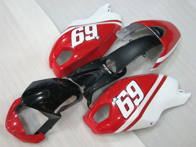 Lojas Carenagens Moto Ducati Monster 696 2008-2012 - Branco Vermelho Preto Brilhante 69