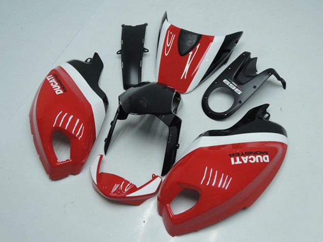 Lojas Carenagens Moto Ducati Monster 696 2008-2012 - Branco Vermelho Preto Brilhante