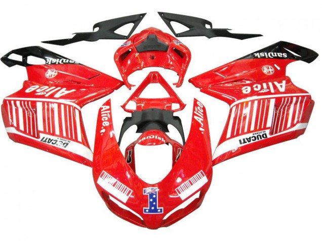 Lojas Carenagens Moto Ducati 1098 2007-2014 - Branco Vermelho Preto Brilhante Alice 1