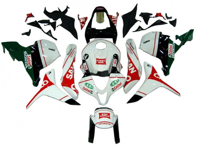 Lojas Carenagens Moto Honda CBR600RR 2009-2012 - Branco Vermelho Verde Castrol San Carlo