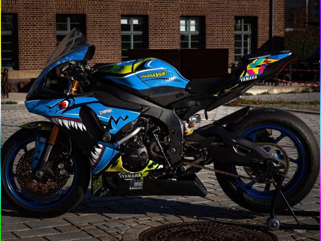 Lojas Carenagens Moto Yamaha YZF R1 2015-2019 - Azul Amarelo Tubarão