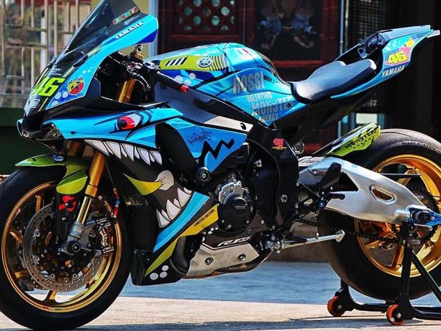 Lojas Carenagens Moto Yamaha YZF R1 2015-2019 - Azul Amarelo Tubarão