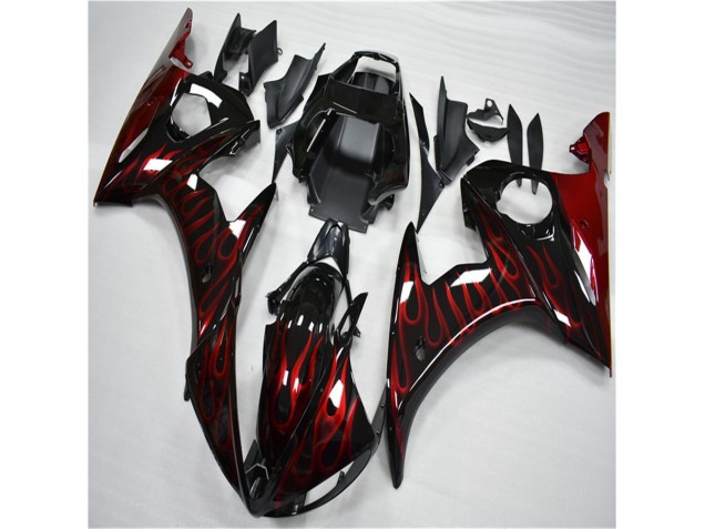 Plástico R6 2003-2005 - Preto Vermelho Chama Plástico R6 2003-2005 - Preto Vermelho Chama