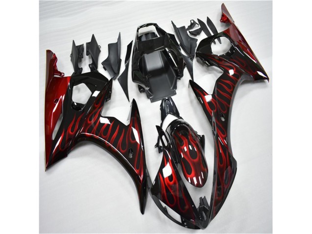 Plástico R6 2003-2005 - Preto Vermelho Chama Plástico R6 2003-2005 - Preto Vermelho Chama