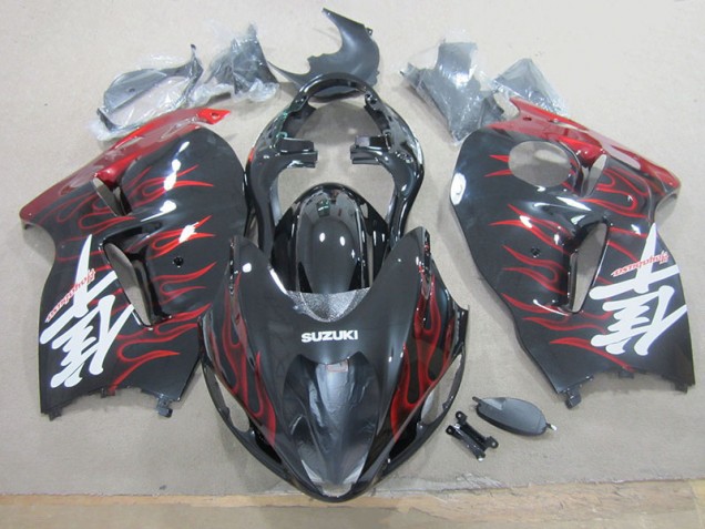 Plásticos GSXR 1300 Hayabusa 1996-2007 - Preto Vermelho Chama